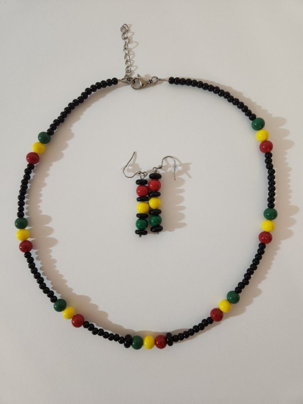 Hand Crafted Necklace and Earrings Set Juneteenth Red Yellow Green Black